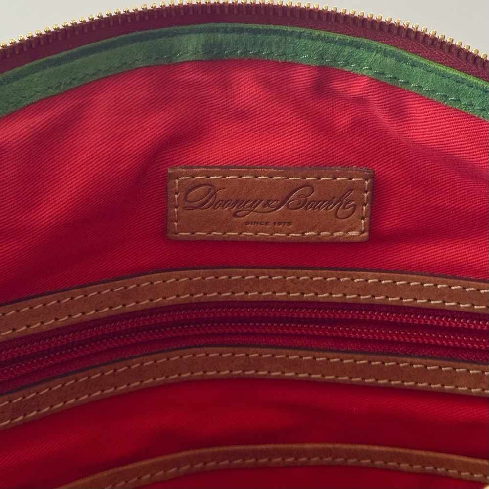 Dooney & Bourke DB Signature Canvas Satchel Brown Leather Tassel Red Lining - Picture 5 of 7